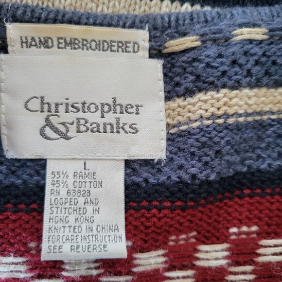 Vintage Christopher & Banks Hand Embroidered Front Zip Granny Knit Sweater Vest - Picture 3 of 6